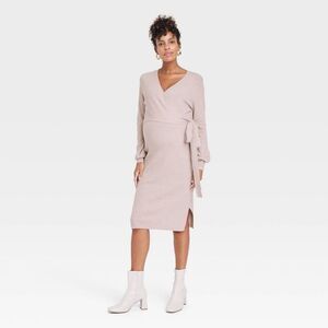 Long Sleeve Tie-Front Maternity Sweater Dress - Isabel Maternity by Ingrid
